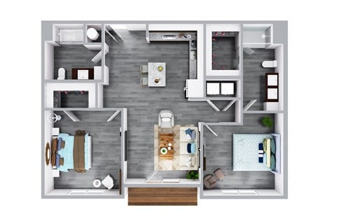 Floor plan for 2 beds, 2 baths, 1136 sqft